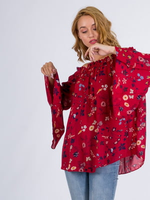 Блуза червона з квітковим принтом | 6435372
