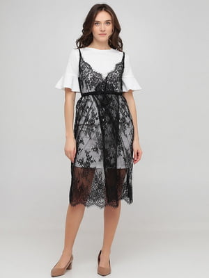 Сукня у білизняному стилі біло-чорна | 6435422