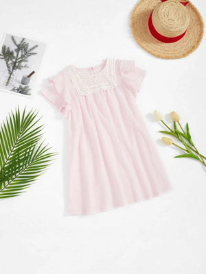 Платье розовое гипюровое с кружевной кокеткой | 6435494