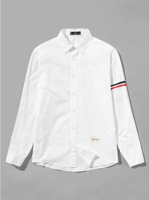 Рубашка белая в полоску с отделкой на рукавах | 6435528