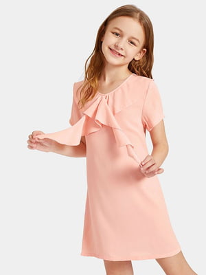 Платье розовое на молнии с оборками спереди | 6435607