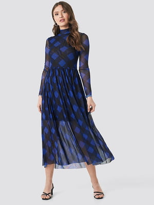Платье А-силуэта синее с геометрическим принтом | 6436307