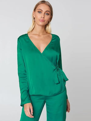 Блуза на завязке зеленая | 6436311