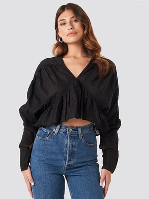Блуза-доббі з великими рукавами чорна | 6436359