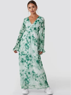 Сукня А-силуету зелена в принт | 6436387