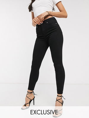 Черные укороченные джинсы с завышенной талией и необработанным краем | 6436654