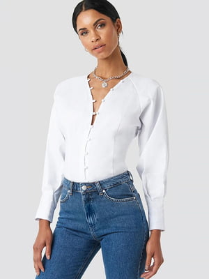 Блуза с объемными рукавами белая | 6436689