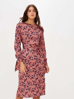 Сукня А-силуету коралового кольору в принт | 6437400