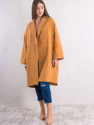Пальто классическое без застежки желтое | 6437590