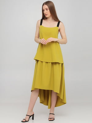 Сукня А-силуету з відкритою спиною гірчичного кольору | 6437714