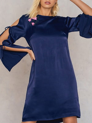 Сукня А-силуету синя з вишивкою | 6437882
