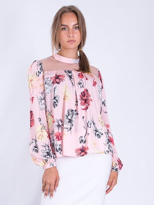 Блуза рожева в квітковий принт | 6438084