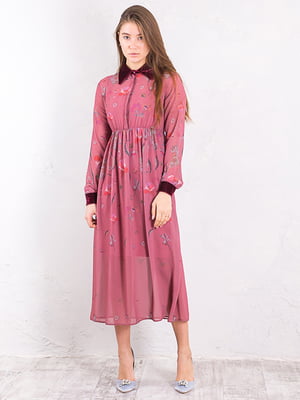 Платье А-силуэта розовое с бархатным воротником | 6438093