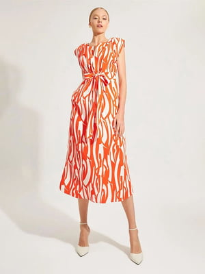 Платье А-силуэта оранжевое в принт | 6438127