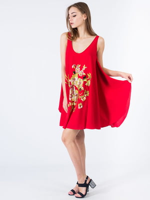 Сукня А-силуету червона з принтом | 6438333