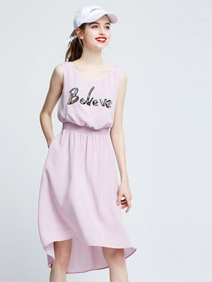 Платье А-силуэта розовое с надписью | 6438595