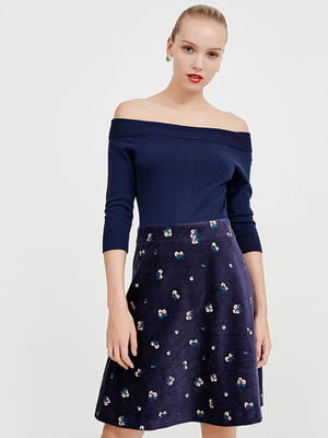 Сукня А-силуету синя з квітковим принтом | 6438615