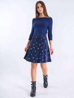 Сукня А-силуету синя з квітковою вишивкою | 6438616