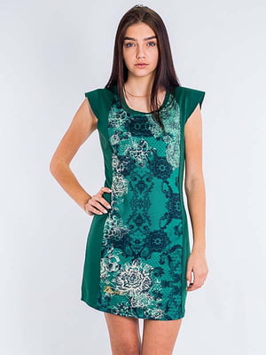 Платье-футляр зеленое с принтом | 6438829