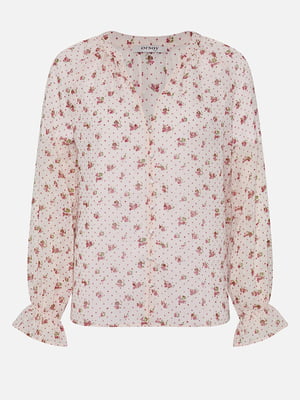 Блуза розовая в горох и цветочный принт | 6439335