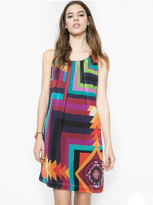 Платье А-силуэта в разноцветный принт | 6439361