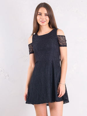 Платье А-силуэта черное кружевное | 6439436