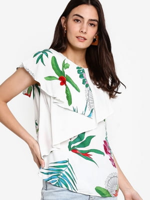 Блуза белая с тропическим принтом | 6439563