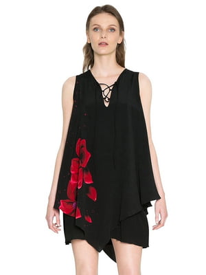Сукня А-силуету чорна з квітковим принтом | 6439581