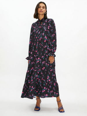 Сукня А-силуету чорна з квітковим принтом | 6439845