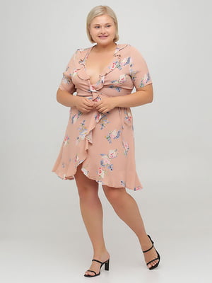 Платье А-силуэта розовое с цветочным принтом | 6439867