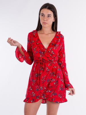 Сукня А-силуету червона з квітковим принтом | 6439907