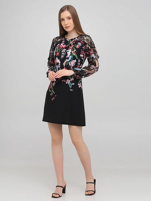 Сукня А-силуету чорна з квітковим принтом | 6439911