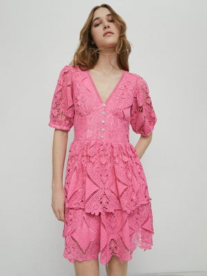 Платье А-силуэта розовое кружевное | 6439978