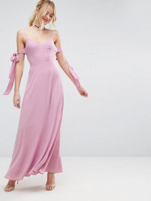 Платье с открытыми плечами и бантом розовое | 6440102