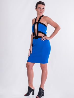 Сукня з глибоким V-подібним вирізом синя | 6440161