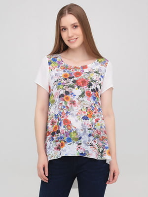 Блуза белая с цветочным принтом | 6440252