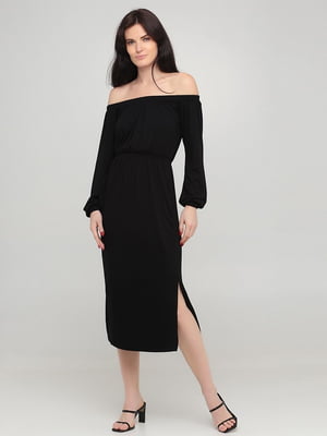 Платье-футляр с открытыми плечами черное | 6440279