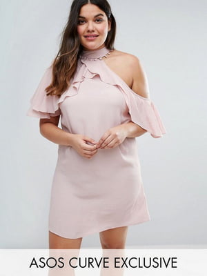 Платье-футляр с воланами розовое | 6440291