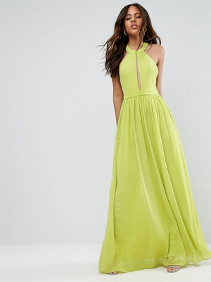 Сукня А-силуету максі з високим вирізом спереду салатова | 6440352