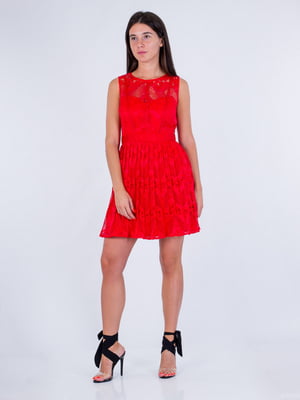 Платье А-силуэта кружевное красное | 6440359