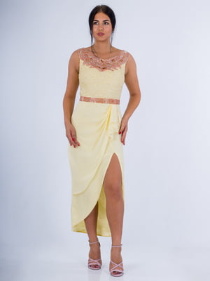 Сукня А-силуету з бісером жовта | 6440363