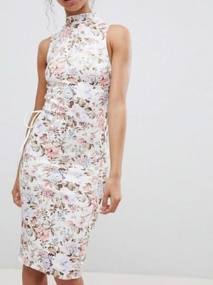 Сукня-футляр міді з квітковим принтом біла | 6440482
