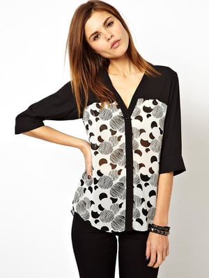 Блуза в стилі колор блок зі вставками в горошок | 6440573