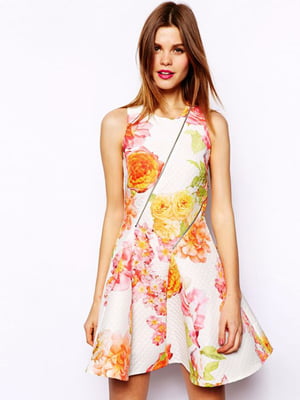 Платье А-силуэта в фактурный цветочный принт с молниями разноцветное | 6440607