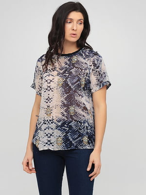 Блуза анималистической расцветки с декором | 6440842
