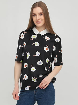Блуза чорна з квітковим принтом | 6440845