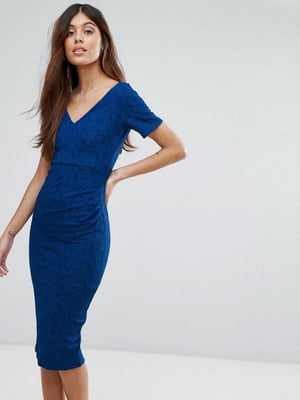 Платье-футляр с V-образным вырезом синее | 6440974