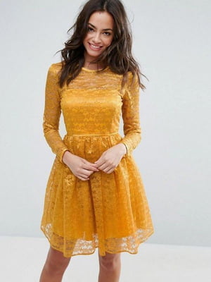 Сукня А-силуету мереживна жовта | 6441045
