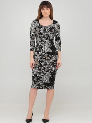 Платье-футляр с абстрактным узором черное | 6441709