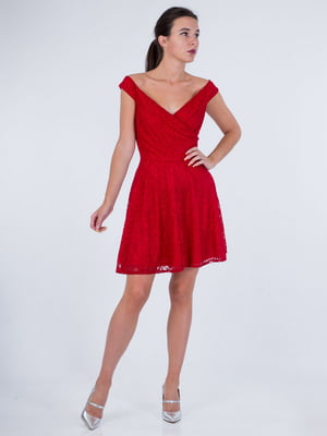 Сукня А-силуету з мереживом червона | 6442321